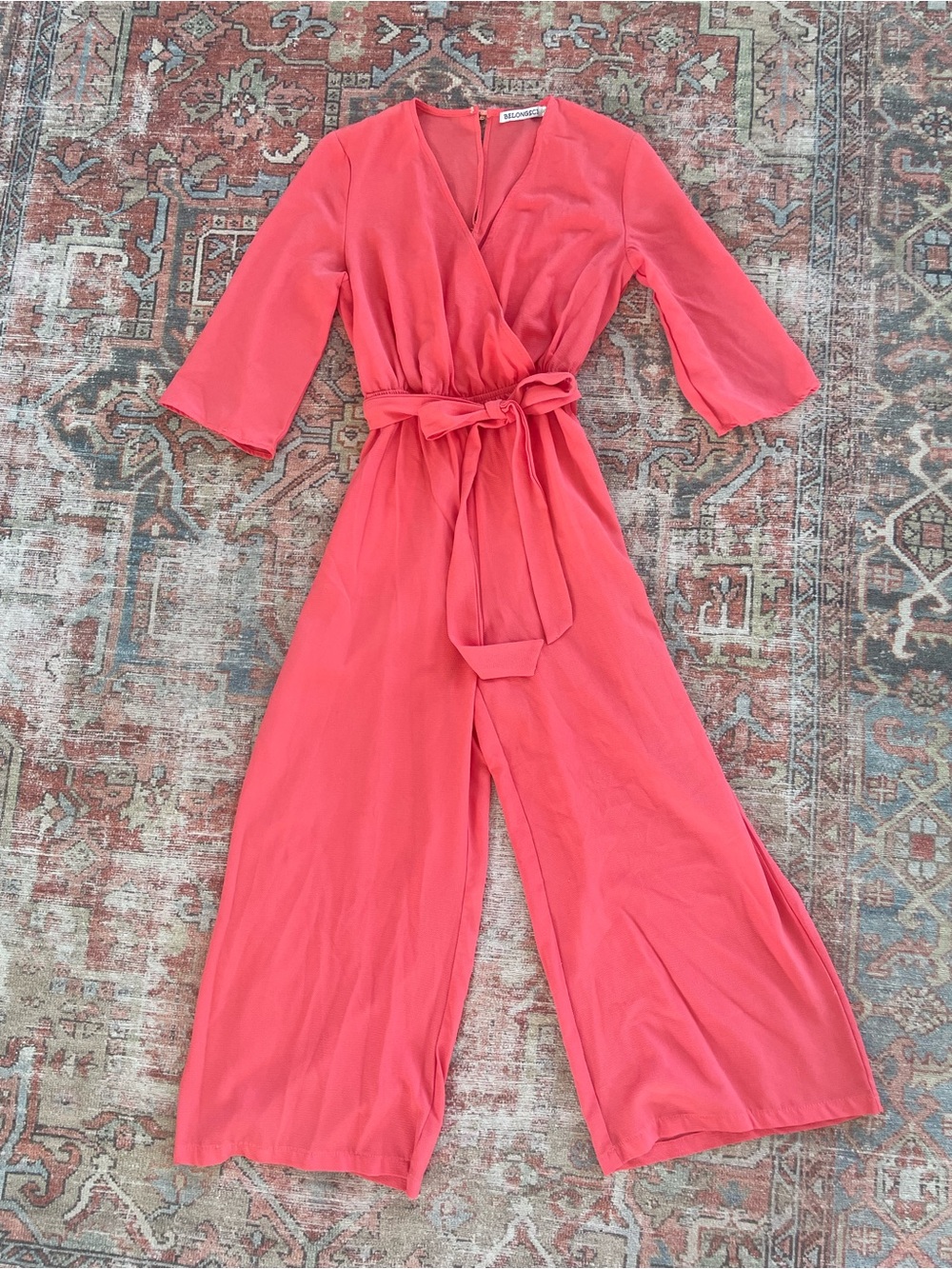 Boden Coral-Red Wrap Jumpsuit with Tie Waist